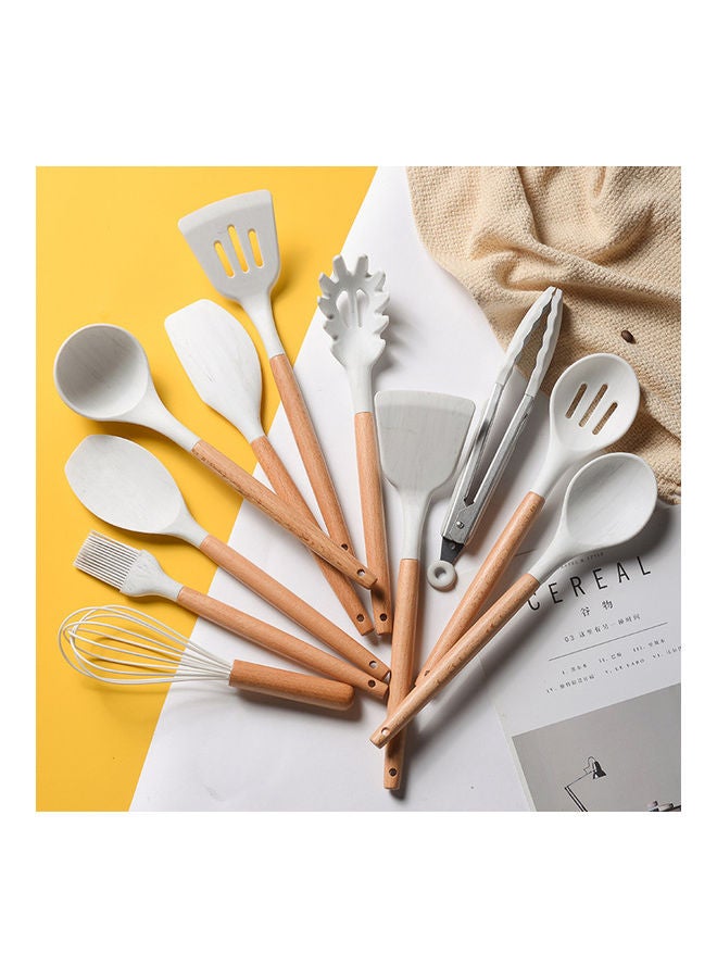 11 Pieces Silicone Cooking Utensil Set with Wooden Handle White 10.50 x 10.50 x 1.237cm - Image 3